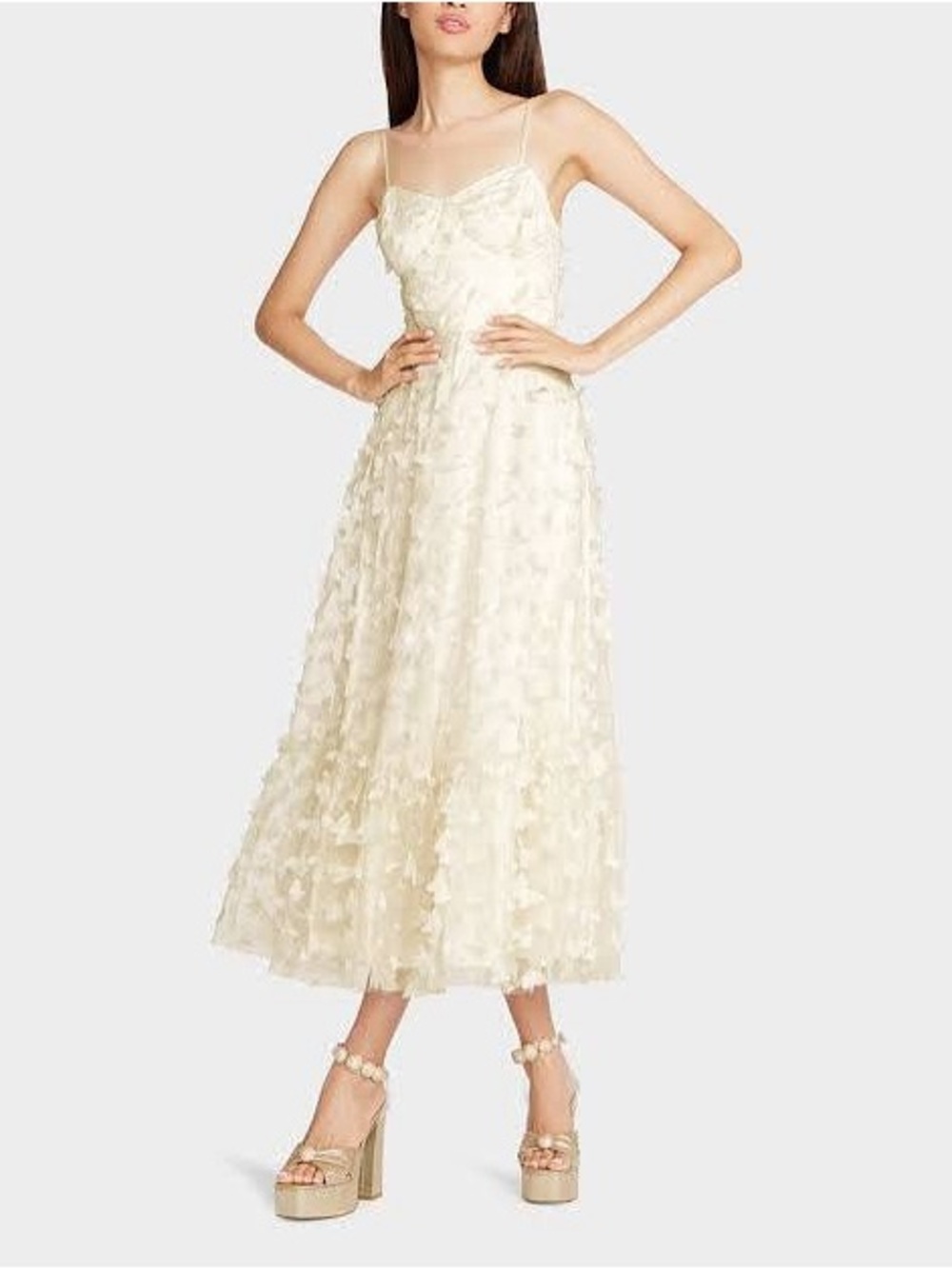 Betsey Johnson Cream Midi Dress with 3D Floral Appliqué